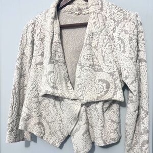 Anthropologie Moth Jacket Women Gust Lace Brocade Moto Knit Cropped Beige Size M